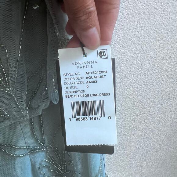 NWT Adrianna Papell Aqua Dust Short Sleeve Blouson Beaded Mixi Gown Women's 0 - Picture 6 of 12